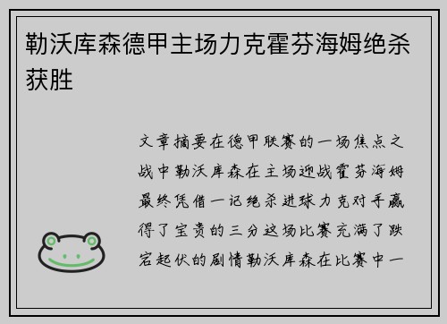 勒沃库森德甲主场力克霍芬海姆绝杀获胜 勒沃库森德甲主场力克霍芬海姆绝杀获胜